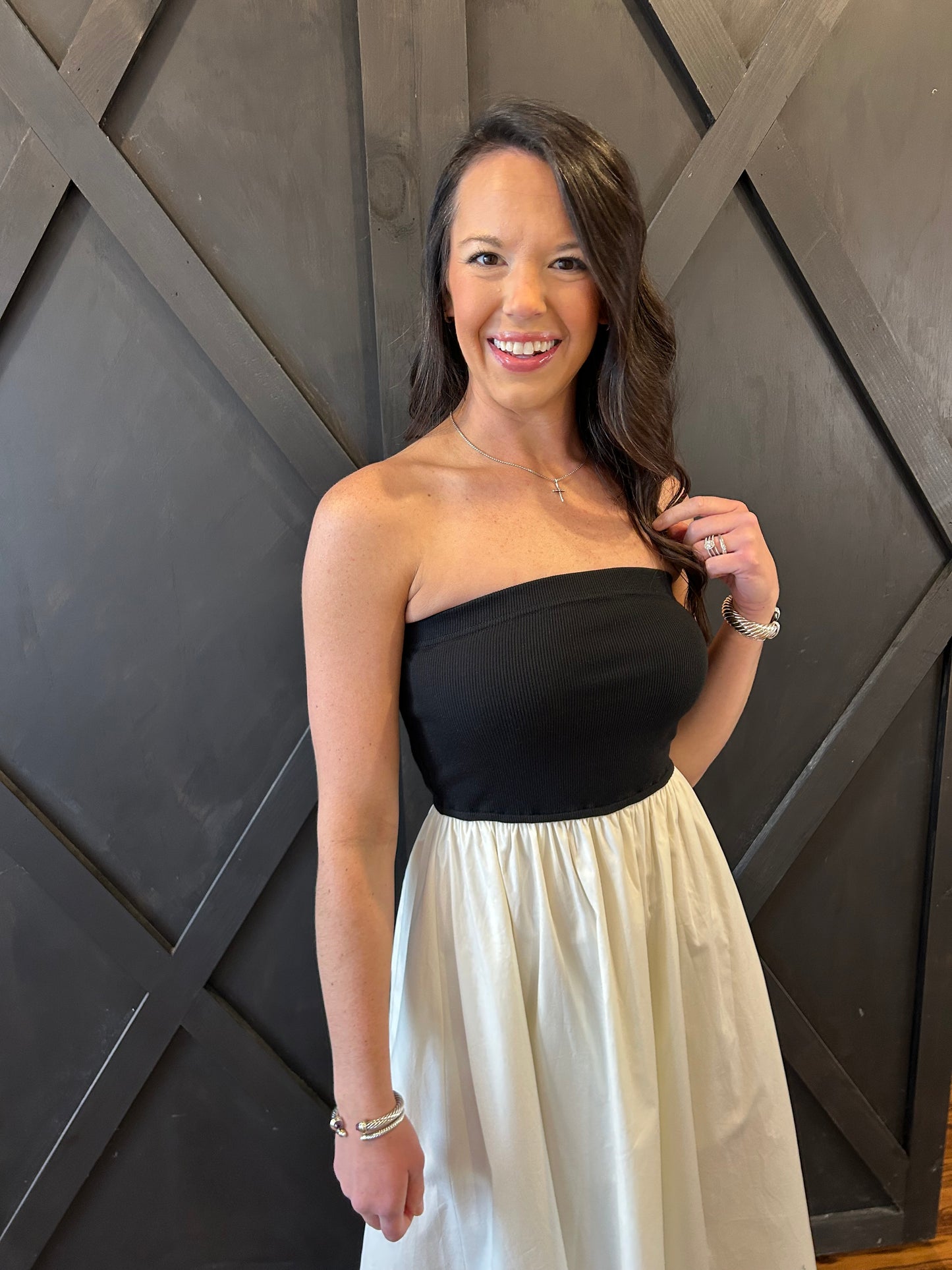 Strapless Mixed Media Dress