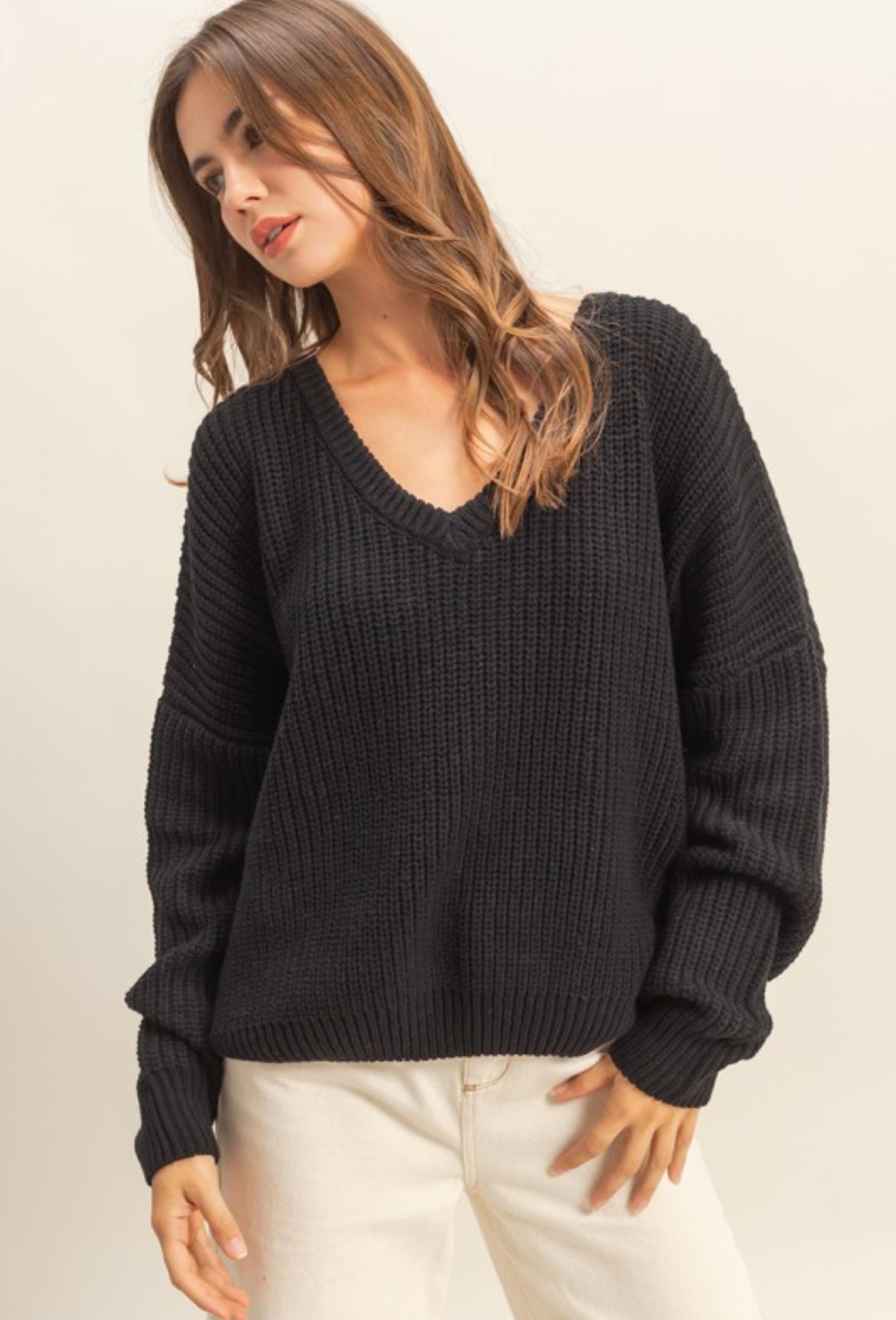Essential Oversized V Neck Sweater - 2 Colors!