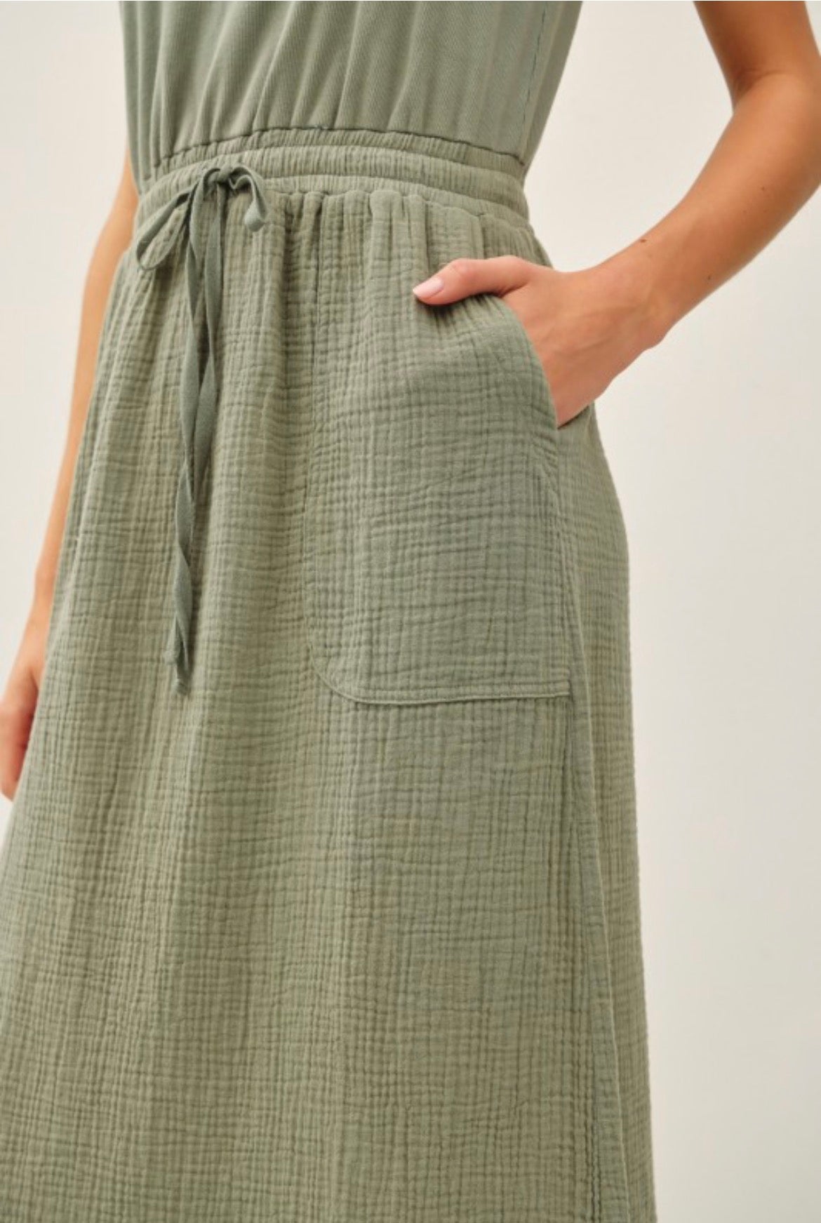 Cotton Ribbed Tank Dress with Gauze Skirt - 2 Colors!