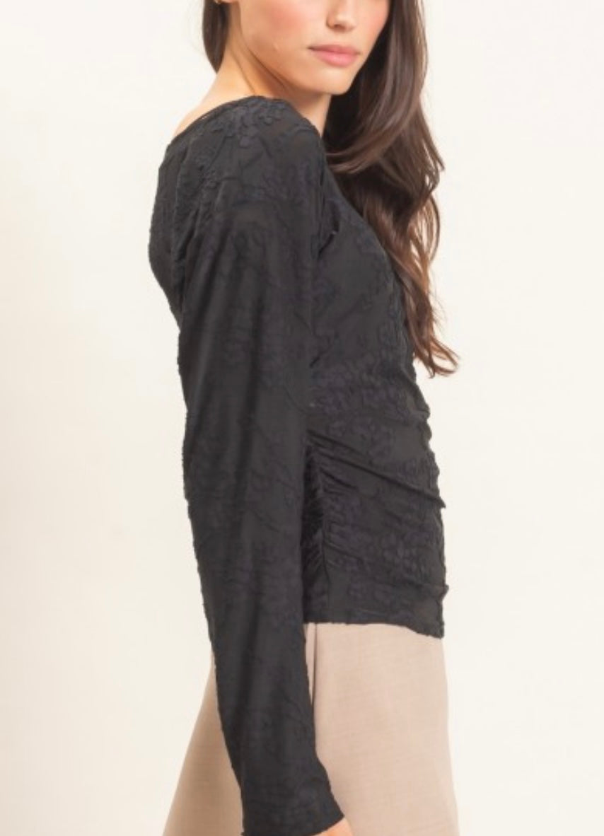 Sheer Lace Boatneck Top