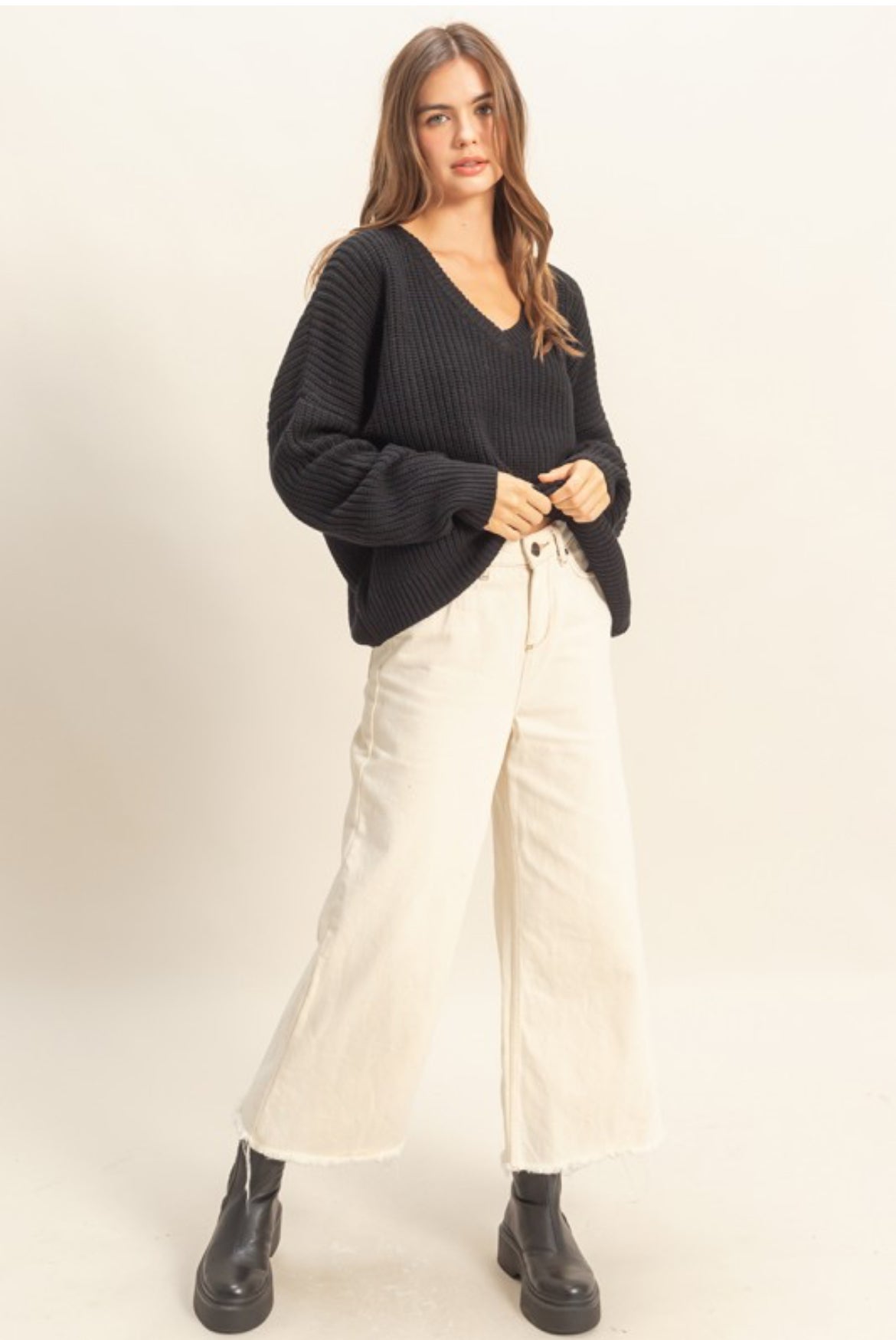 Essential Oversized V Neck Sweater - 2 Colors!