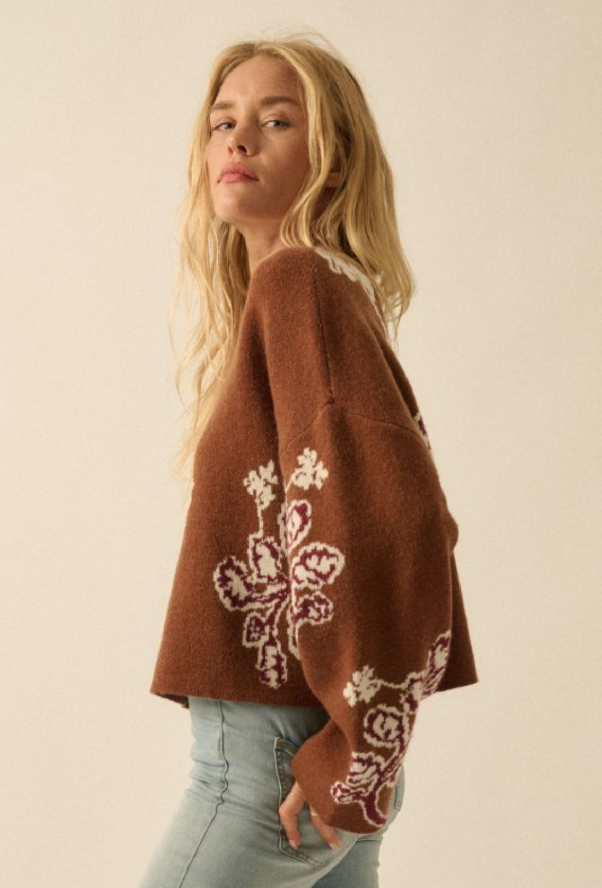 Prescott Floral Jacquard Boatneck Sweater