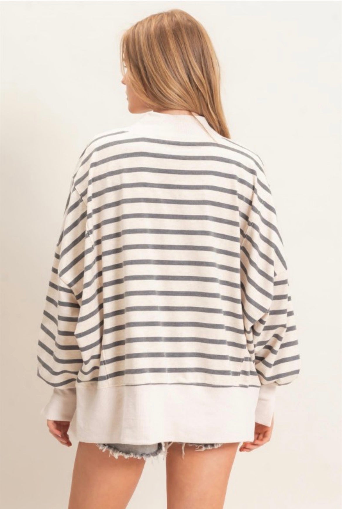 Striped Mock Neck Sweatshirt