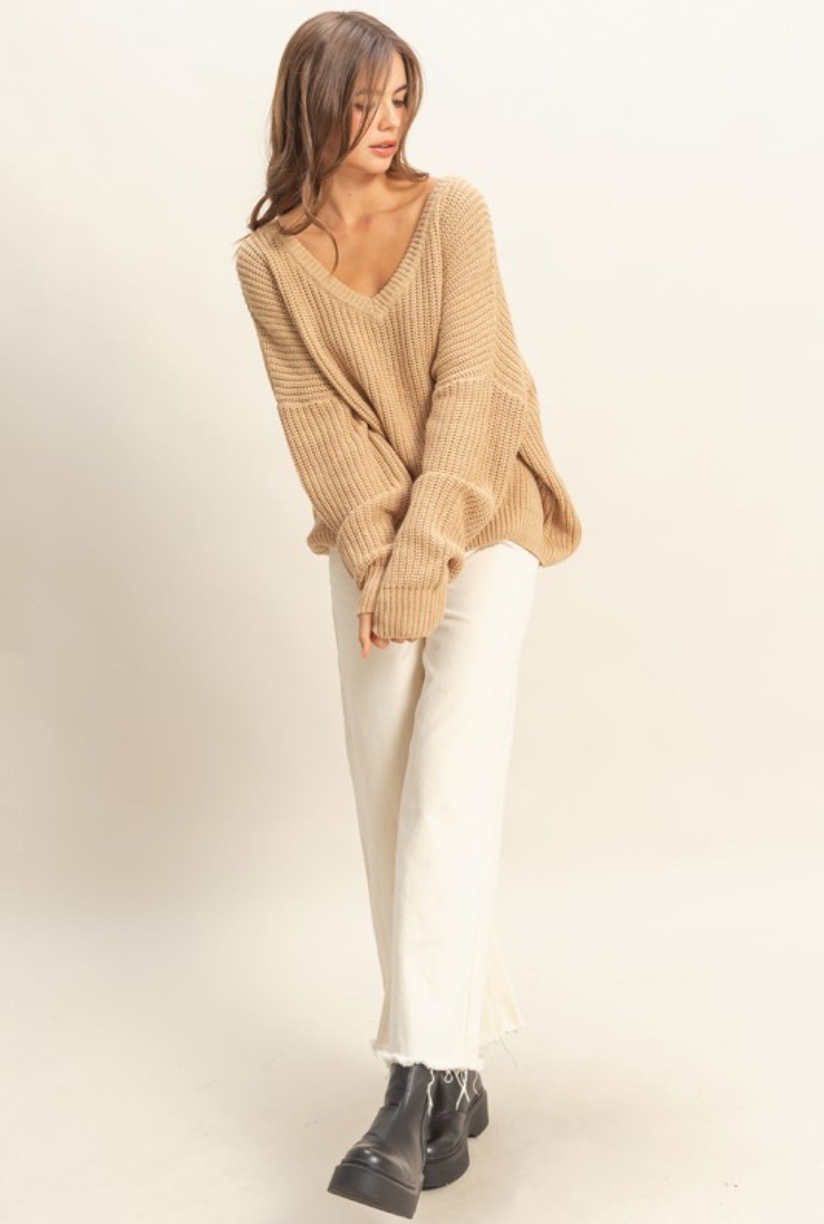 Essential Oversized V Neck Sweater - 2 Colors!