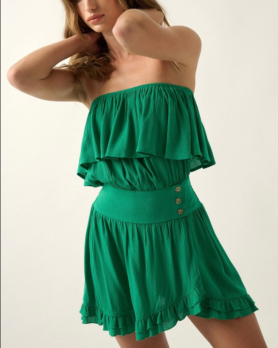 Flouncy Strapless Romper Dress - 2 Colors