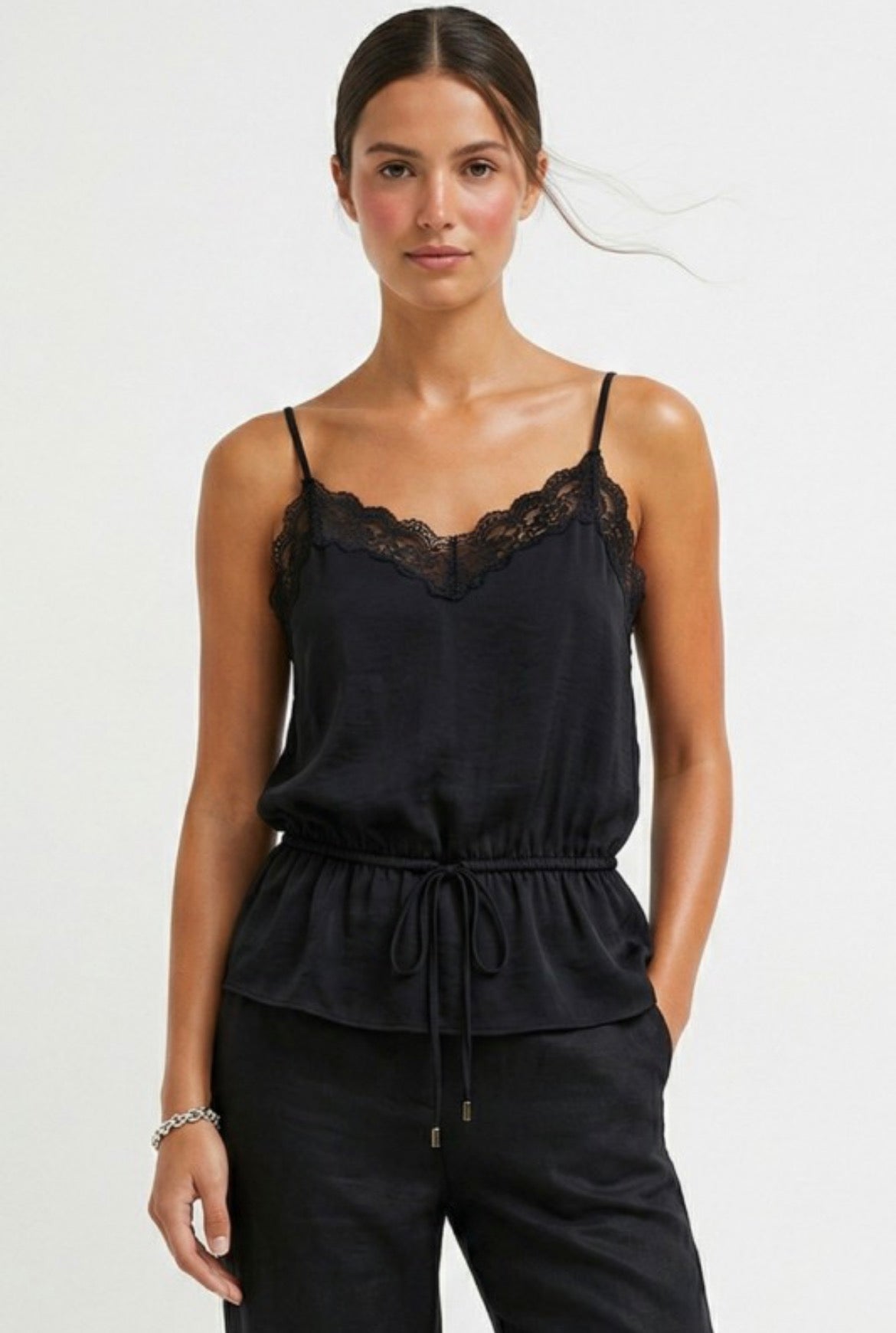 Lace Trim Drawstring Cami
