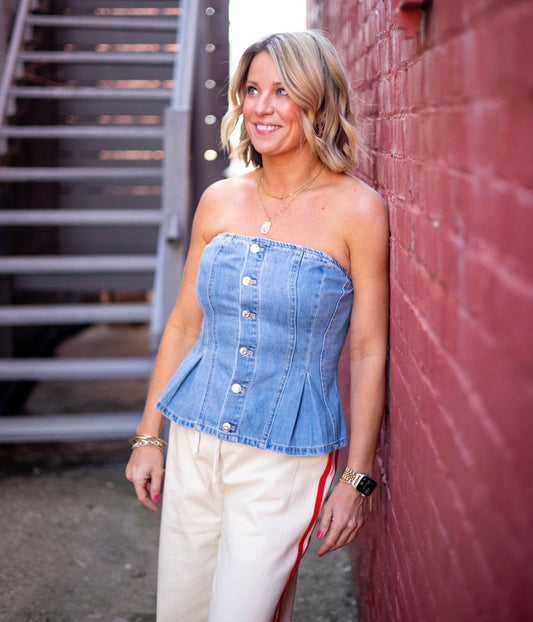 Miranda Peplum Denim Corset Top - 2 Washes