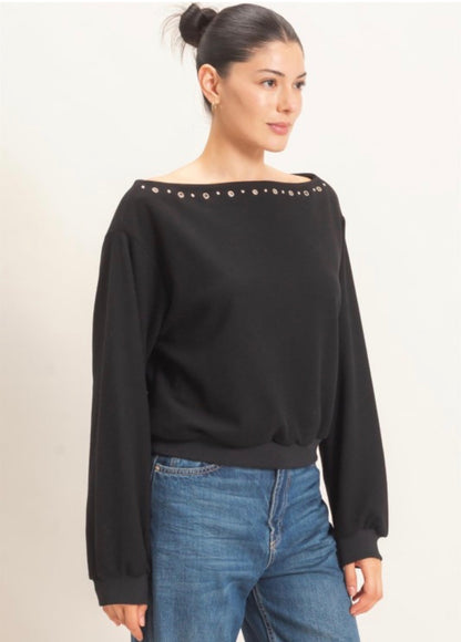 Studded Boatneck Sweatshirt