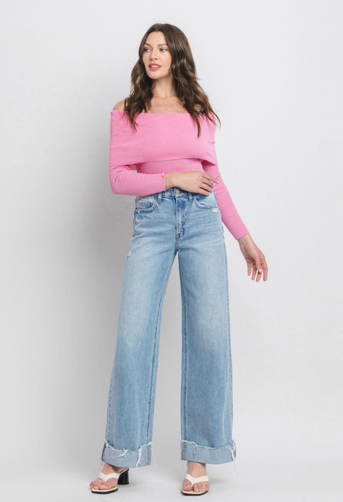 Vervet Kris High Rise Cuffed Wide Leg Denim