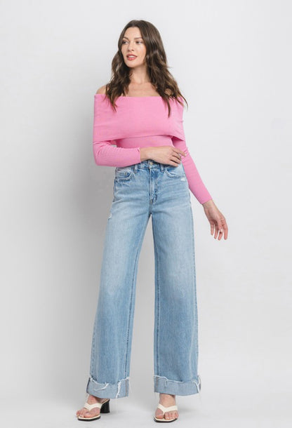 Vervet Kris High Rise Cuffed Wide Leg Denim