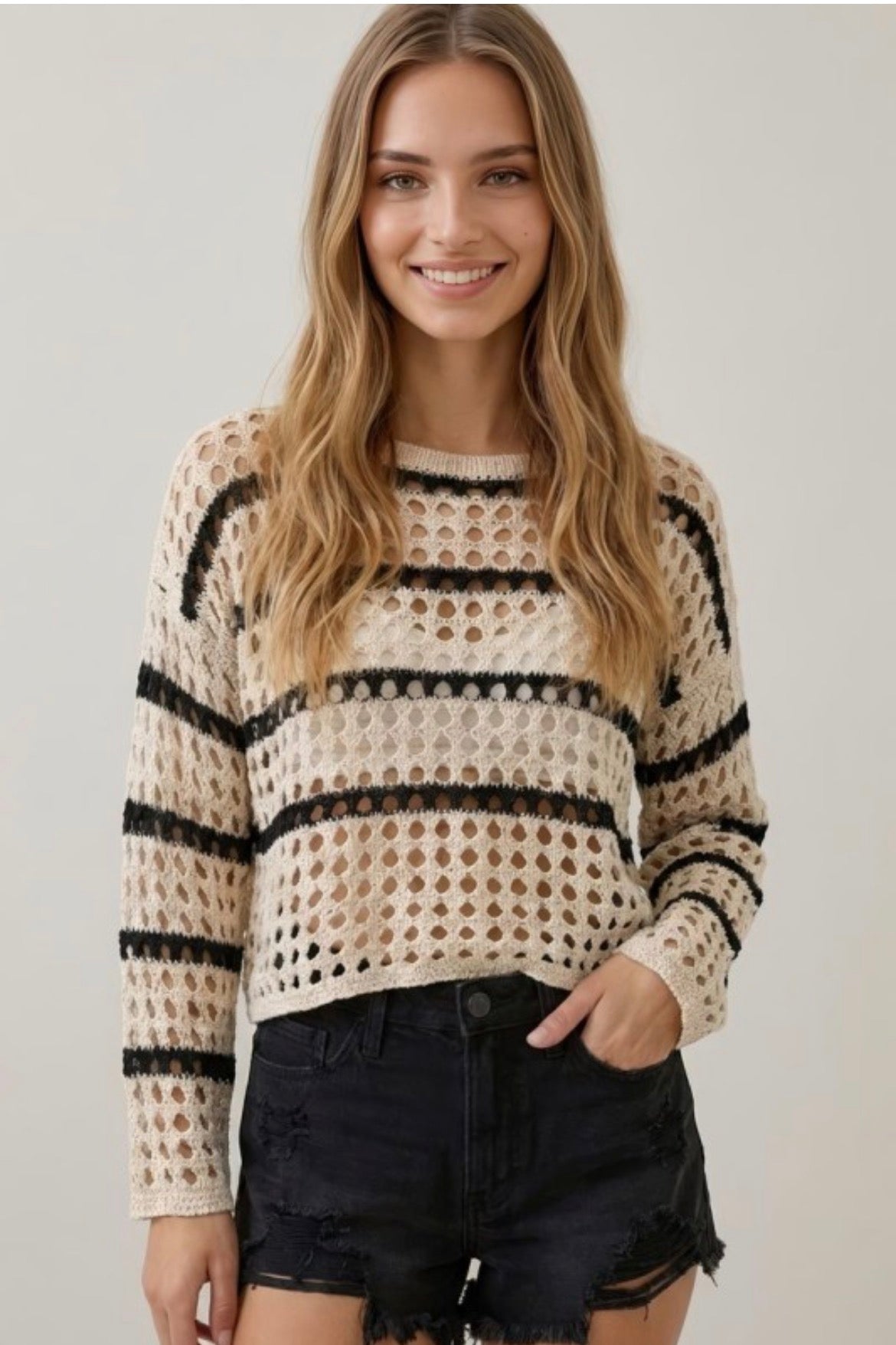 Striped Open Knit Sweater