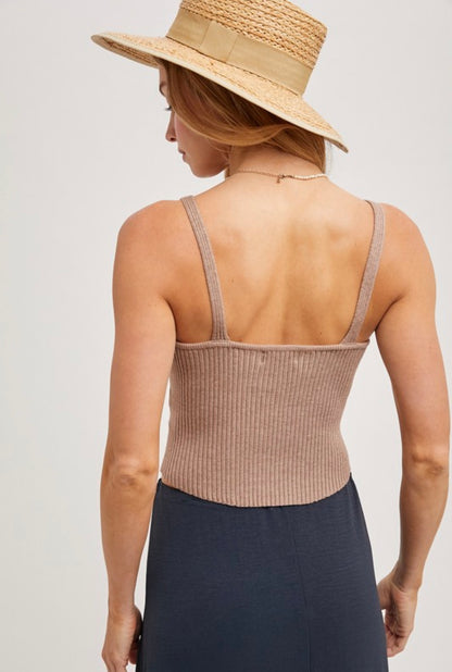 Ribbed Knit V Neck Tank