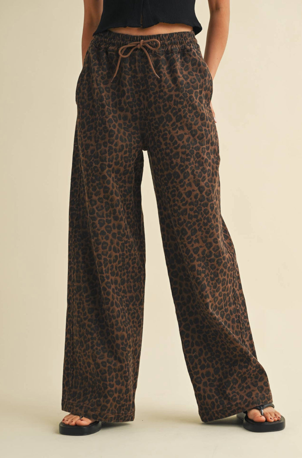 Leopard Wide Leg Denim Track Pants
