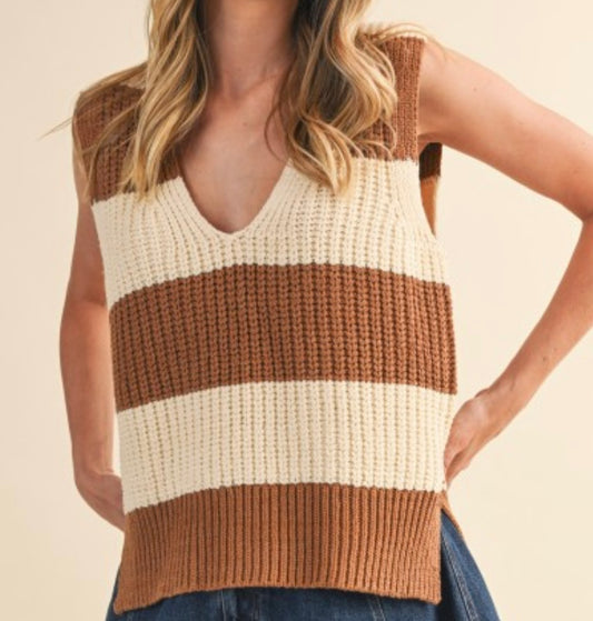 Striped Side Slit Sweater Vest