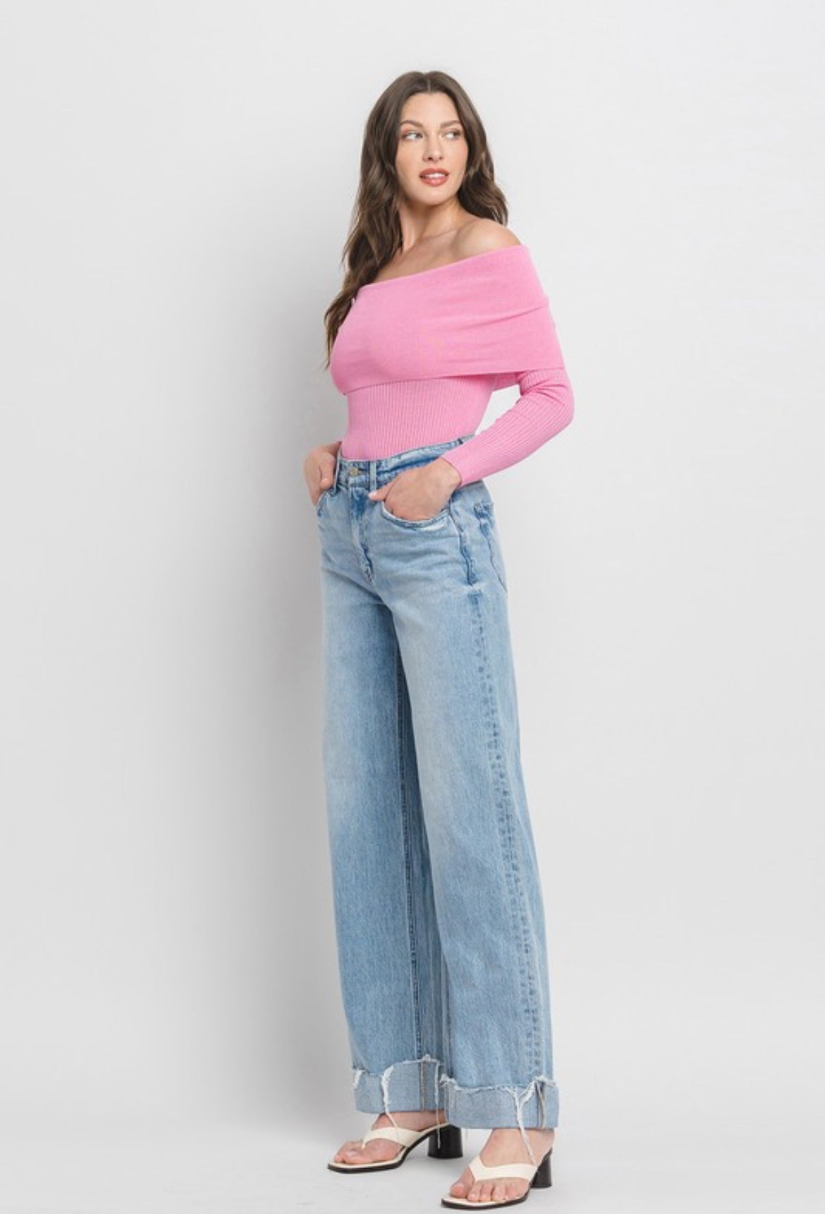 Vervet Kris High Rise Cuffed Wide Leg Denim