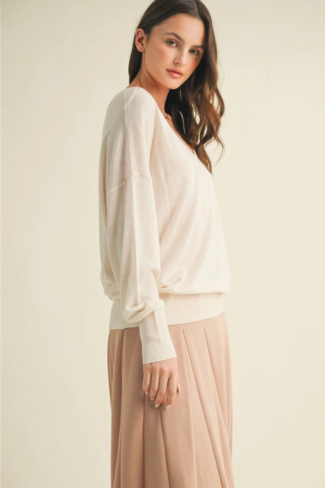 Drop Shoulder V Neck Sweater
