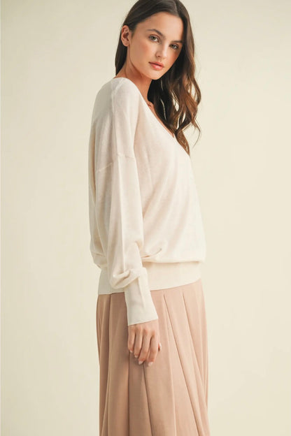 Drop Shoulder V Neck Sweater