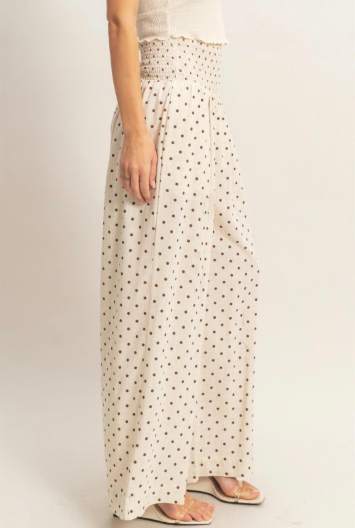 Polka Dot Smocked Wide Leg Pants