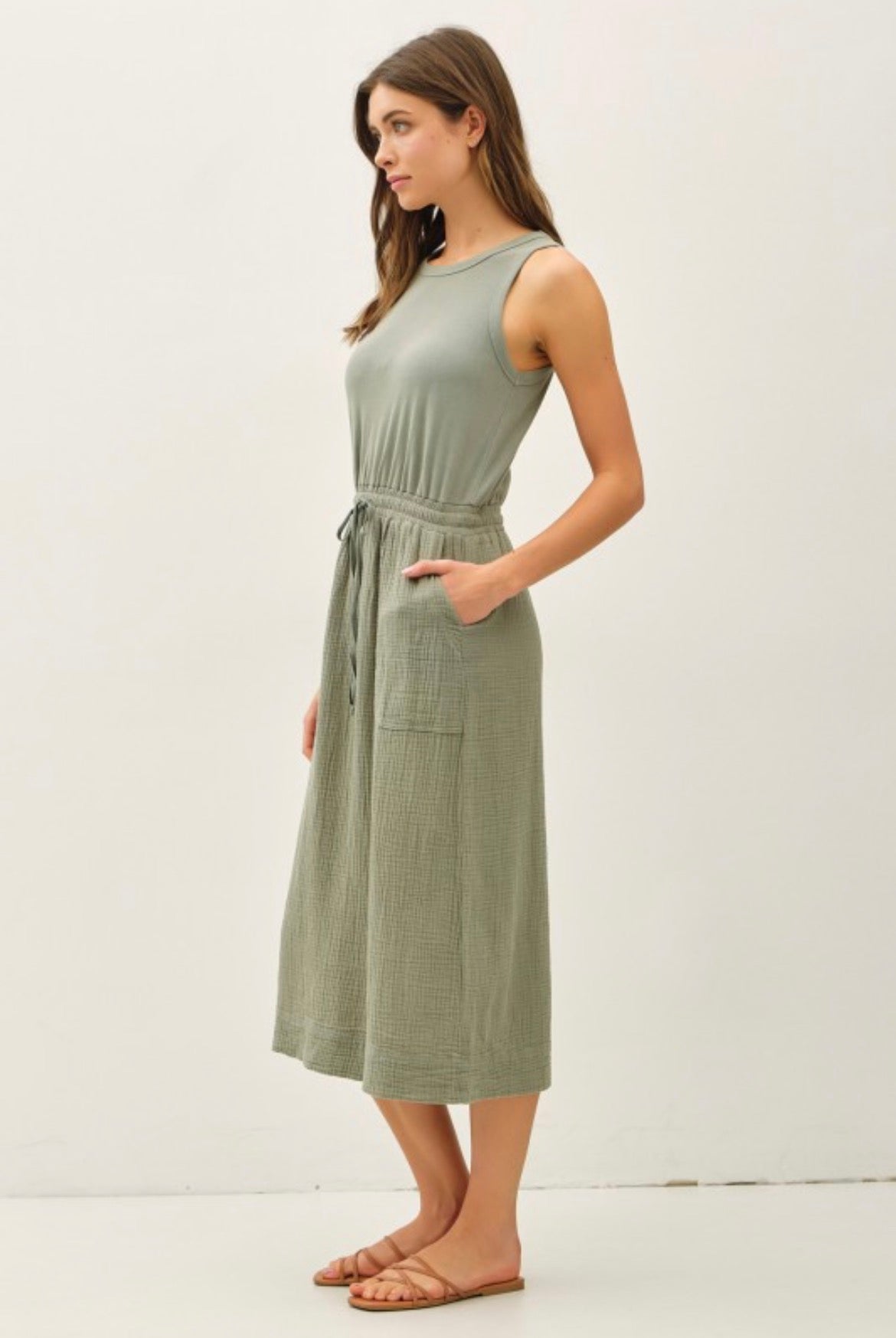 Cotton Ribbed Tank Dress with Gauze Skirt - 2 Colors!