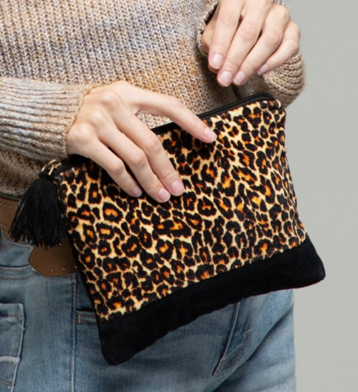 Velvet Leopard Clutch