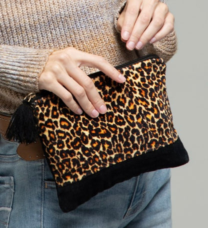 Velvet Leopard Clutch