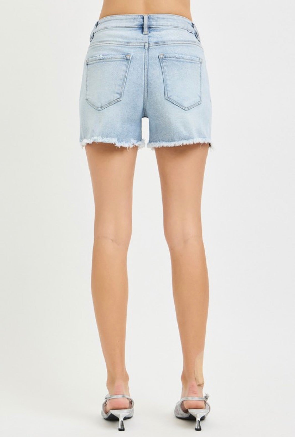 Risen High Rise Denim Shorts
