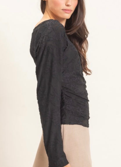 Sheer Lace Boatneck Top