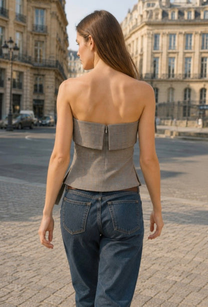 Glen Check Strapless Top