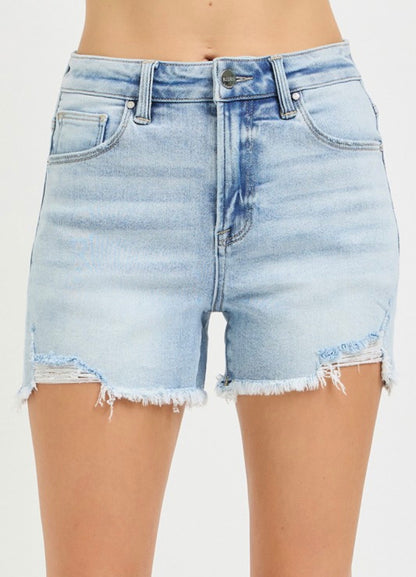 Risen High Rise Denim Shorts