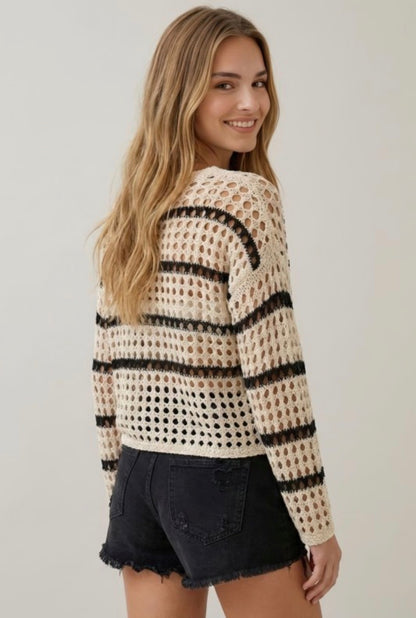 Striped Open Knit Sweater