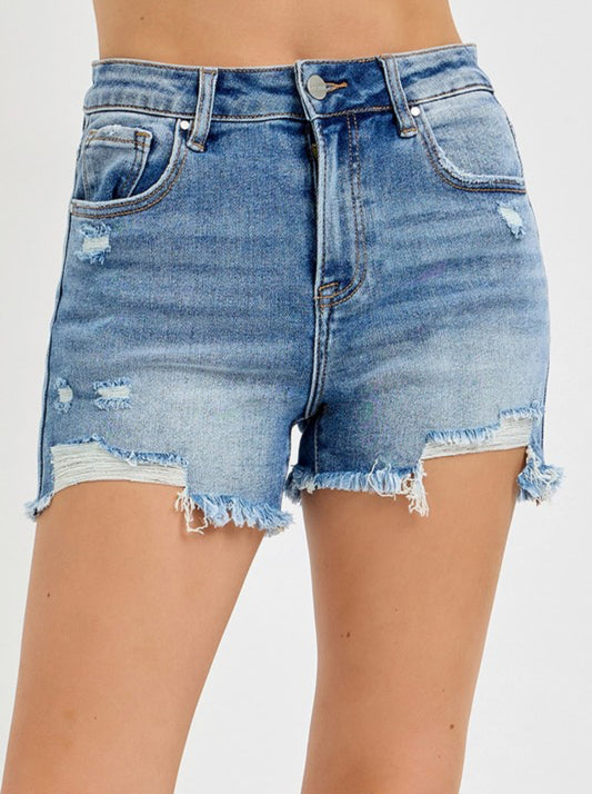 High Rise Distressed Denim Shorts