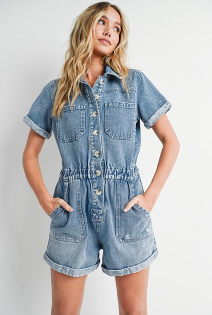 Short Sleeve Denim Romper
