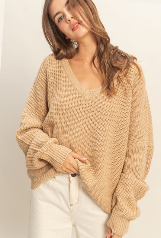 Essential Oversized V Neck Sweater - 2 Colors!