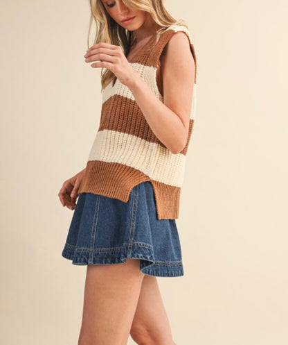 Striped Side Slit Sweater Vest