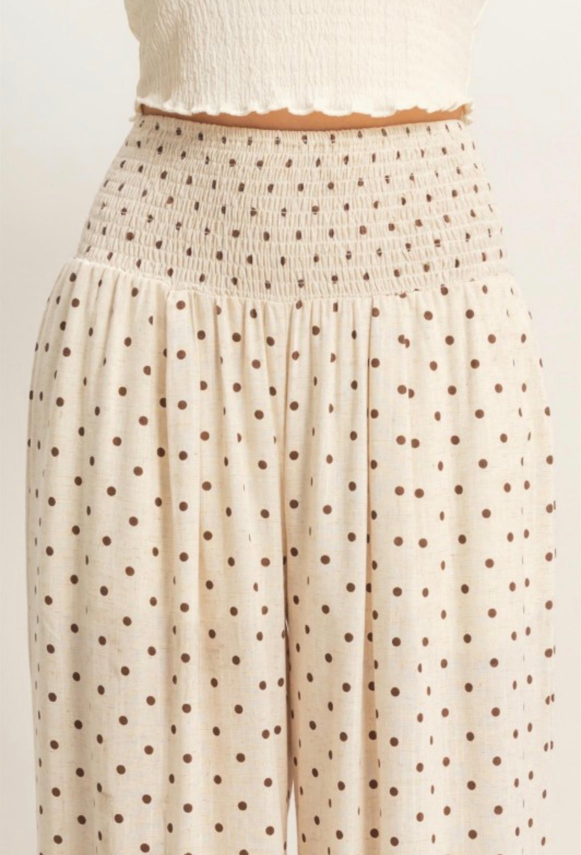 Polka Dot Smocked Wide Leg Pants