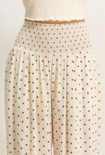 Polka Dot Smocked Wide Leg Pants
