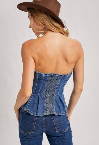 Miranda Peplum Denim Corset Top - 2 Washes