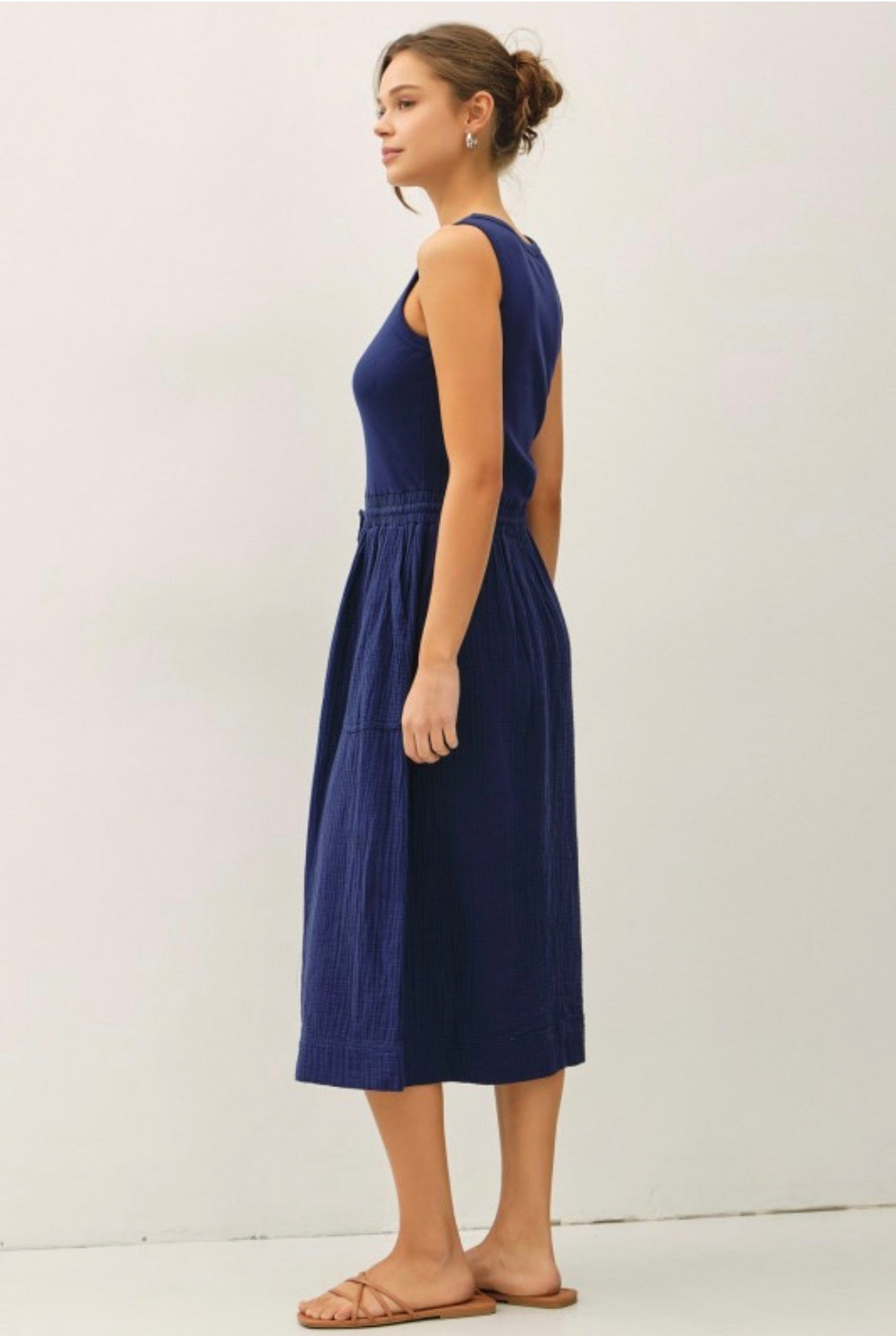 Cotton Ribbed Tank Dress with Gauze Skirt - 2 Colors!