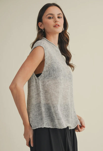 High Neck Sleeveless Sweater Top
