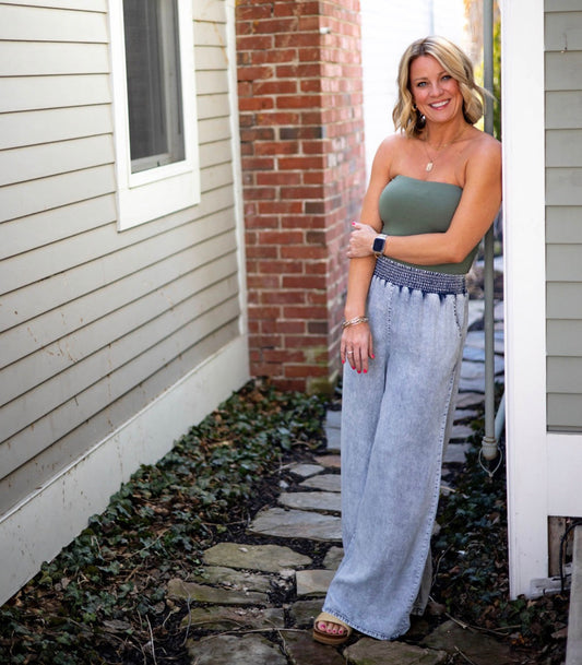 Tiff Tencel Smocked Waist Pants