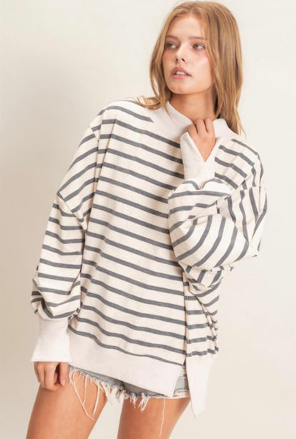 Striped Mock Neck Sweatshirt