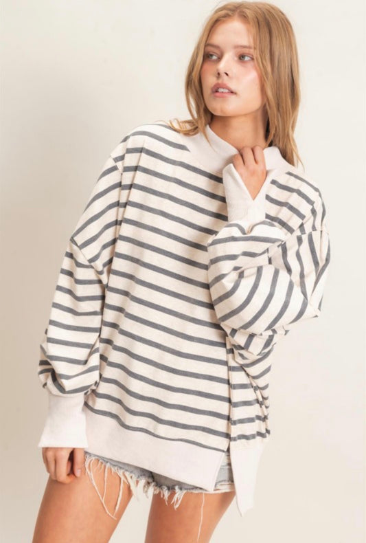 Striped Mock Neck Sweatshirt