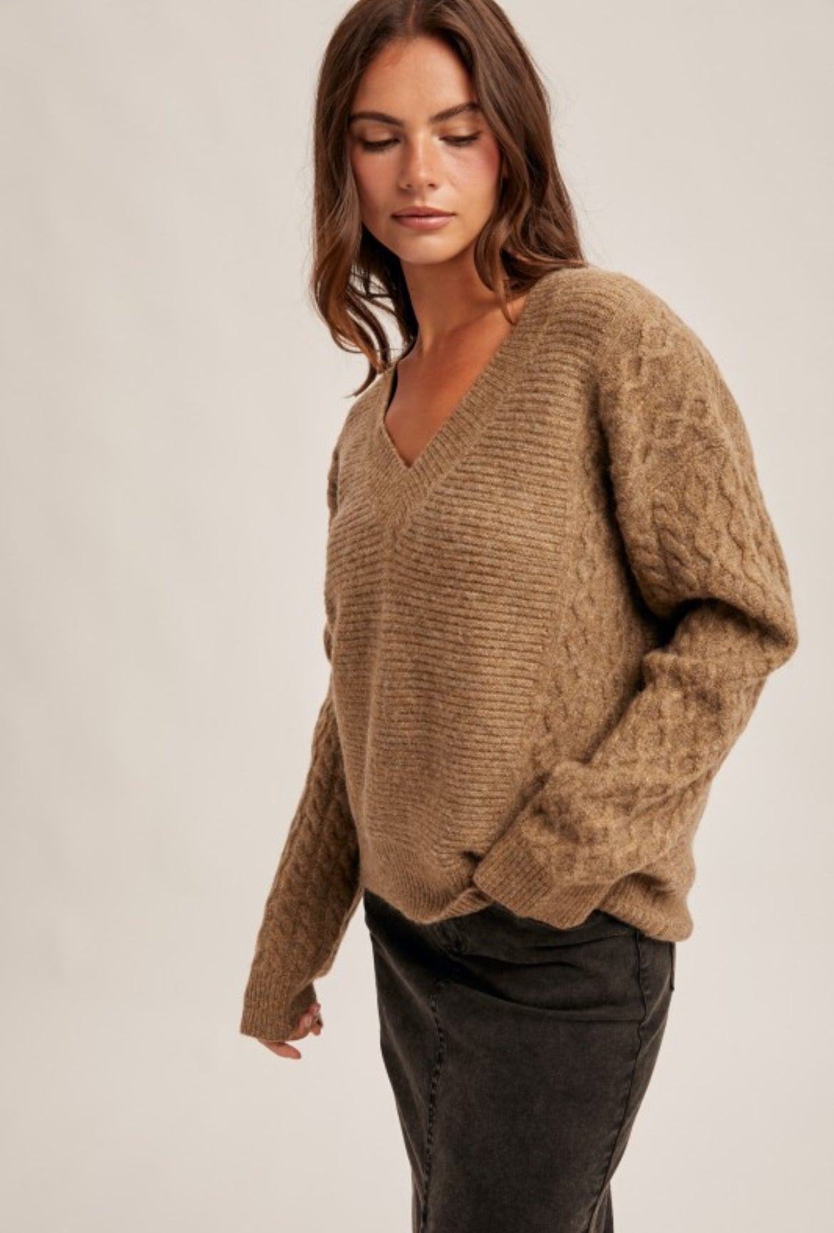 Cable Knit V Neck Sweater