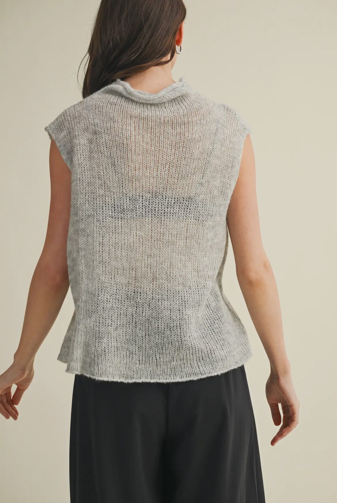 High Neck Sleeveless Sweater Top
