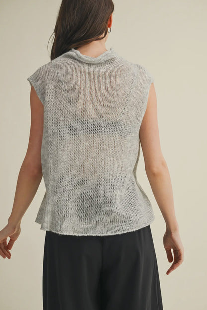 High Neck Sleeveless Sweater Top