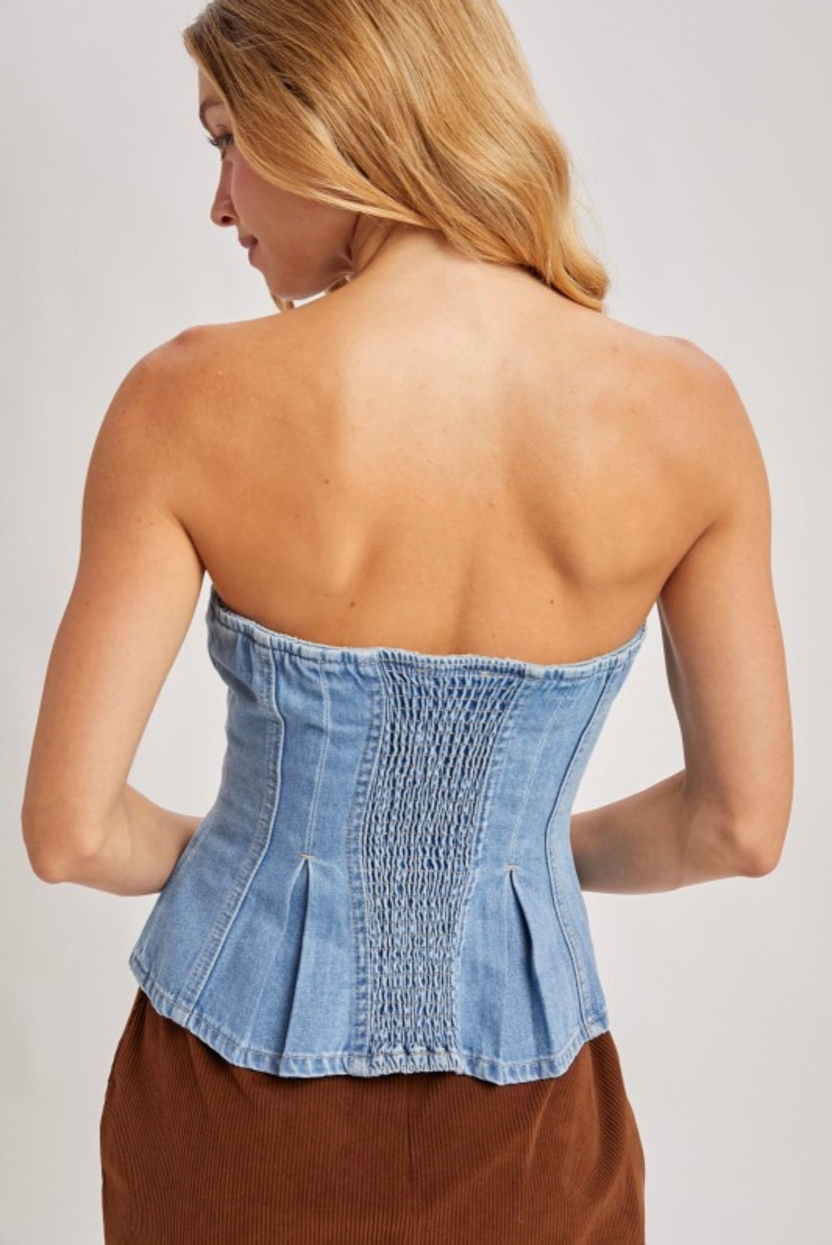 Miranda Peplum Denim Corset Top - 2 Washes