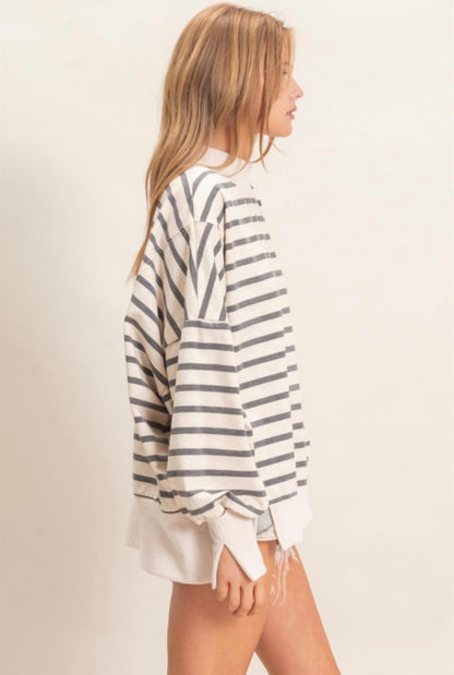 Striped Mock Neck Sweatshirt