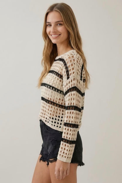 Striped Open Knit Sweater