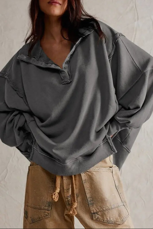 Quinn Half Button Sweatshirt - 2 Colors!