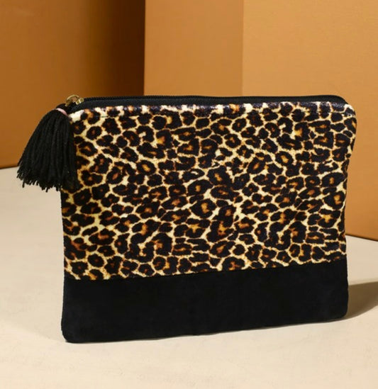 Velvet Leopard Clutch